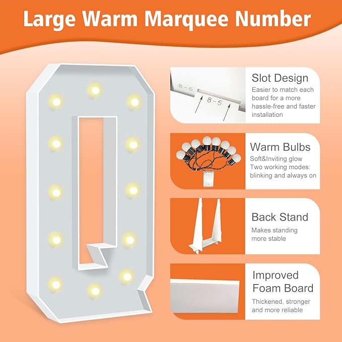 Marquee Light Up Letters, 4FT Marquee Letters Q, Mosaic Light Up Letter for Birthday Baby Shower Wedding Engagement Party Backdrop Decor, Big Marquee Letter for Party Decorations