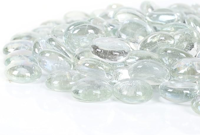 5LB Fire Glass Beads Flat Glass Marbles for Outdoor Fire Pit and Fireplace, Glass Gemstones for Vase Filler, Aquariums, Hydroponics Plants, Home Decor and Christmas DIY Craft, Clear