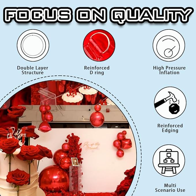 6 PCS Red Mirror Balls Inflatable Beautiful Decorative Spheres for Events & Gardens - Easy Setup & Storage