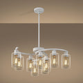 9-Light Antique White Chandelier with Clear Glass Shade, French Country Chandeliers for Dining Room, Adjustable Height Hanging Chandelier for Kitchen Island Living Room Foyer Bedroom