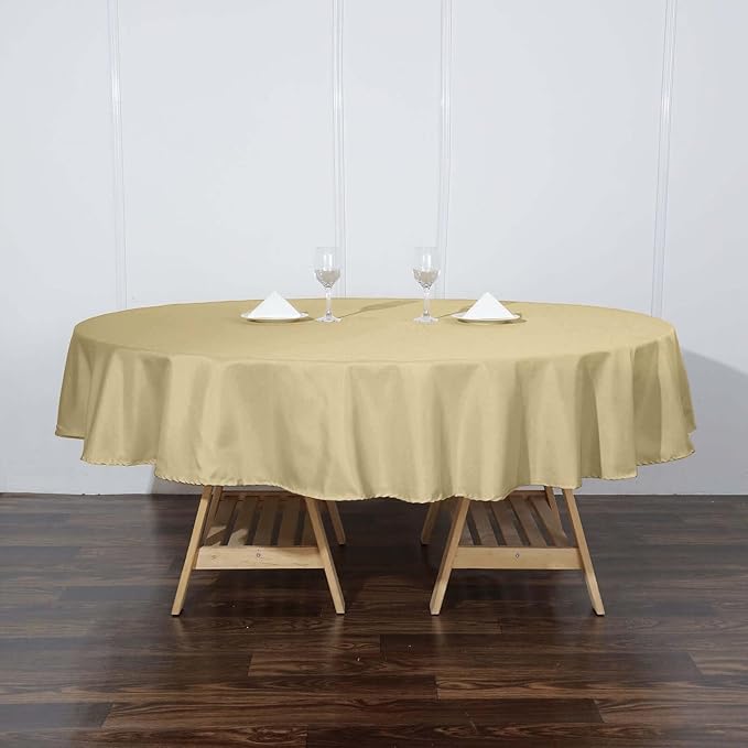 Efavormart Round Tablecloth, 90 Inch Stain & Wrinkle Resistant Washable Table Cloth, Decorative Polyester Fabric Table Cover for Banquet, Wedding, Dining- Champagne