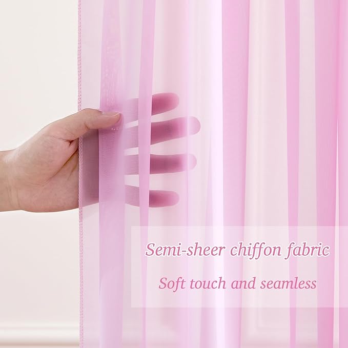 10x10ft Pink Chiffon Backdrop Curtain with Lights for Wedding Parties Baby Shower, Pink Sheer Backdrop Curtains for Girls Birthday Party Bridal Shower Photo Shoot Decor (5×10ft, 2 Panels)