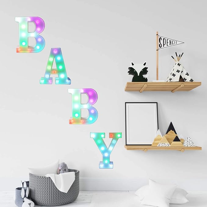 Pooqla Colorful LED Marquee Letter Lights with Remote – Light Up Marquee Signs – Party Bar Letters with Lights Decorations for The Home - Multicolor D