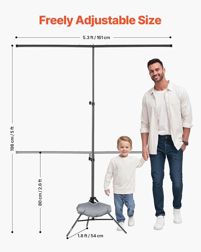 VEVOR Backdrop Stand, 5 x 6.5 ft Adjustable Photo Backdrop Stand Kit, Portable Background Backdrop Stand with 3 Crossbars, Heavy Duty Projector Screen Stand, for Wedding, Photo Video Studio & Party
