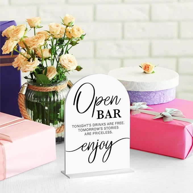 Acrylic Wedding Sign Wedding Signs for Ceremony Open Bar Sign for Wedding Modern Calligraphy Arch Acrylic Table Top Sign for Wedding Reception and Event Party Table(white）