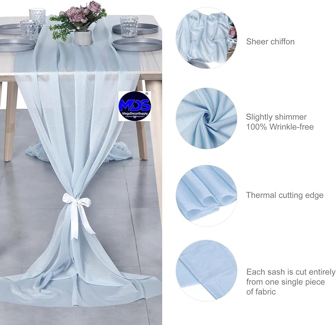 MDS Halloween Chiffon Table Runner - 5 Pack, 29 x 170 Inches, 14ft Each - Sheer Spooky Table Runners for Haunted House Parties, Trick-or-Treat Tables, Witchy Décor, Wedding & Events - Baby Blue