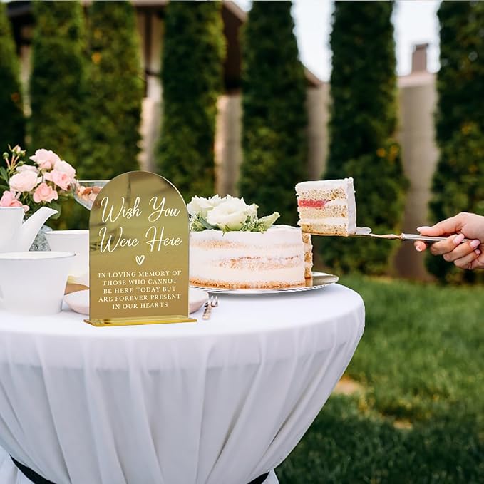 Acrylic Wedding Sign, Bridal Shower Decorations, Wish You Were Here Sign for Ceremony, Modern Font Table Signs, Gold Mirror Arched Acrylic Tabletop Signs for Wedding Reception and Event Party