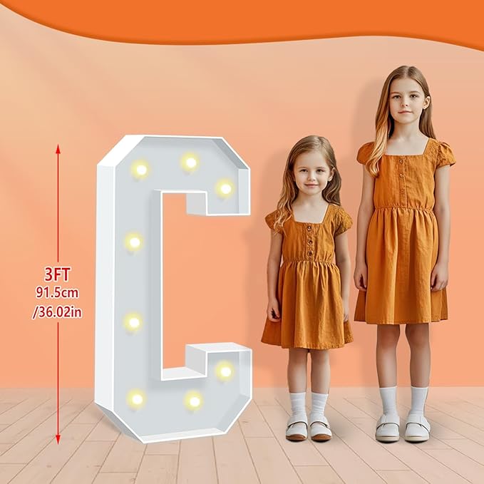 3FT Light Up Letters C, 36 inch Tall Marquee Letters, DIY Marquee Light Up Letter for Birthday Party Backdrop Displays, Mosaic Letter Sign for Balloons Party, Anniversary, Christmas