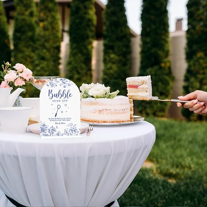 Acrylic Wedding Signs, Dusty Blue Wedding Decor, Blue Weddings Decor, Bubble Send Off Signs for Reception, Modern Calligraphy Arch Acrylic Table Top Sign for Weddings Parties Dinners (White)