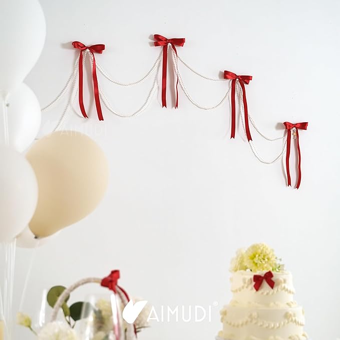 AIMUDI Red Bow 5 × 10" Satin Bow for Gift Wrapping Twist Tie Bows Premade Ribbon Bows for Bouquets Invitations Baskets Crafts Wreaths Wedding Birthday Party Mother's Day Decorations, 36 PCs