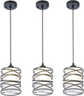 3-Pack Modern Mini Pendant Light Fixture Kitchen Island Pendant Lighting 6.3''Matte Black Spiral Cage and Handblown Frosted Glass Shade Adjustable Cord for Dining Room Hallway Entryway
