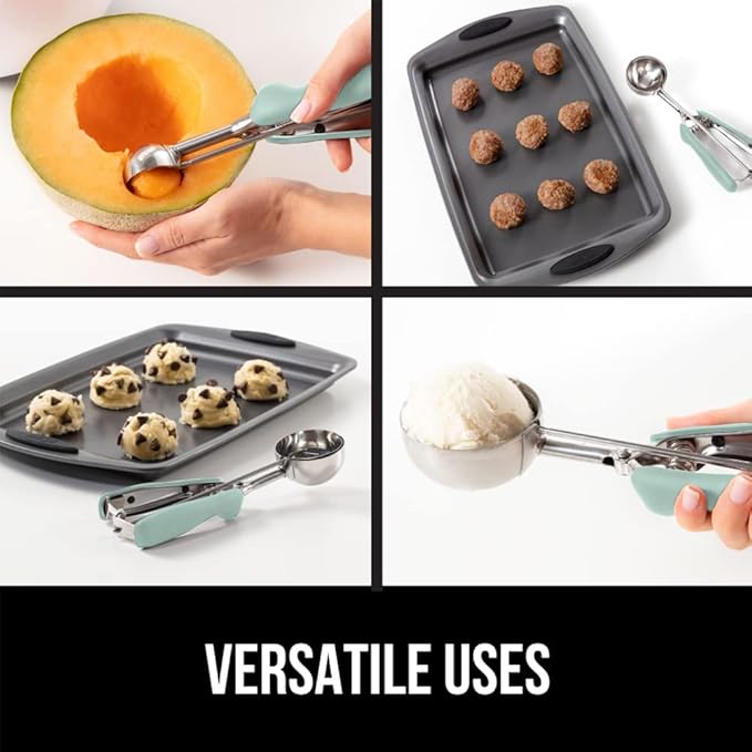 GORILLA GRIP Stainless Steel Cookie Scoop for Baking, 1 TBSP, Multipurpose Melon Baller, Meatball Spring Scoops, Perfect Portion Sizes, Easy Food Release, Scooper Size 60, BPA-Free Kitchen Tool, Mint