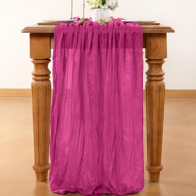 Fuschia Table Runner Cheesecloth Table Runner 10FT Farmhouse Table Runners 120 Inches Fall Table Decor Dining Room Centerpiece Wedding Boho Baby Shower Birthday