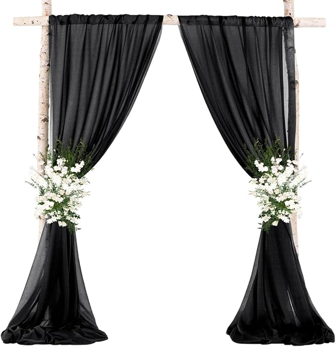 MLMW Wedding Arch Draping Fabric 1 Panel 29" x 20Ft Black Sheer Wedding Arch Backdrop Drapes Outdoor Curtain for Halloween Ceremony Party Background Ceiling Decor