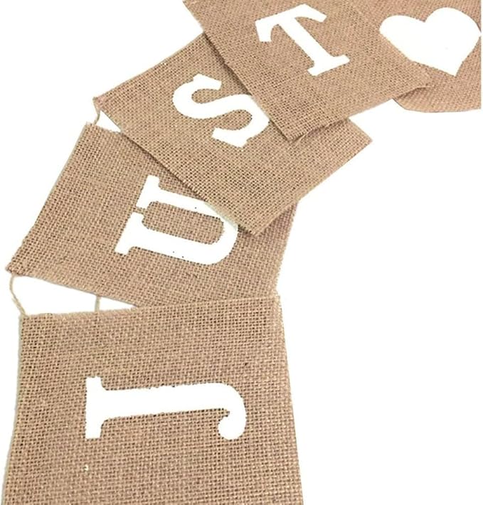 Jute Burlap Just Married Bunting Banner Vintage Hessian Flag for Wedding Party Decoration Favor