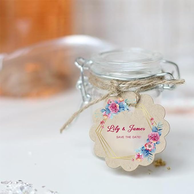 Custom Tags for Handmade Items, Personalized Tags for Favors, Customized Hang Tag for Clothing, Customized Gifts Wrapping Labels, Wedding Items Birthday Party Favors with String (Flower Shape)