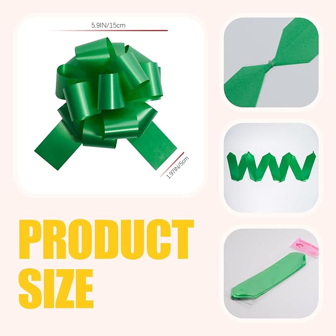 12 PCS 6 Inch Green Pull Bows - Perfect for Gift Wrapping, Wedding Decor, Car Bows, Birthday Parties, Christmas and Valentine's Day