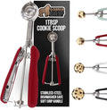 GORILLA GRIP Stainless Steel Cookie Scoop for Baking, 1 TBSP, Multipurpose Melon Baller, Meatball Spring Scoops, Perfect Portion Sizes, Easy Food Release, Scooper Size 60, BPA-Free Kitchen Tool, Red