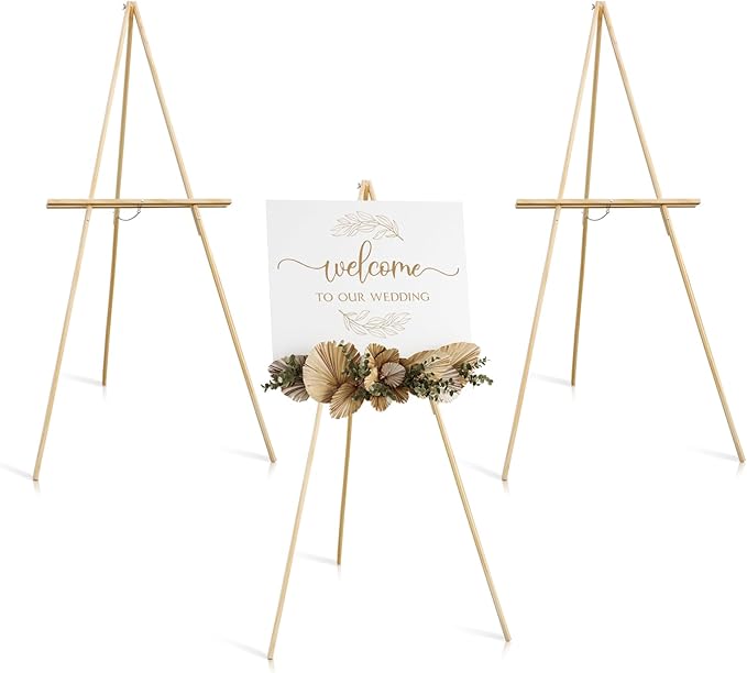 Wooden Easels for Display, Wood Easels for Wedding Signs, Stand Tripod with Adjustable Tray A-Frame Light Duty for Poster, Welcome Sign, Art Show & Baby Shower (3 Pack, 63")