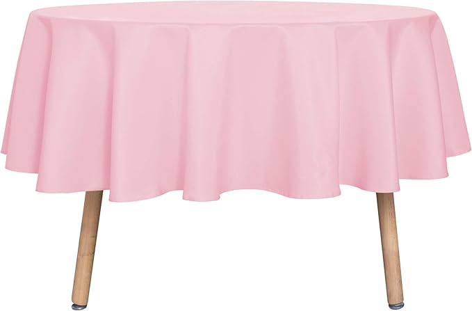 sancua Round Tablecloth - 60 Inch - Water Resistant Spill Proof Washable Polyester Table Cloth Decorative Fabric Table Cover for Dining Tables, Buffet Parties and Camping, Pink