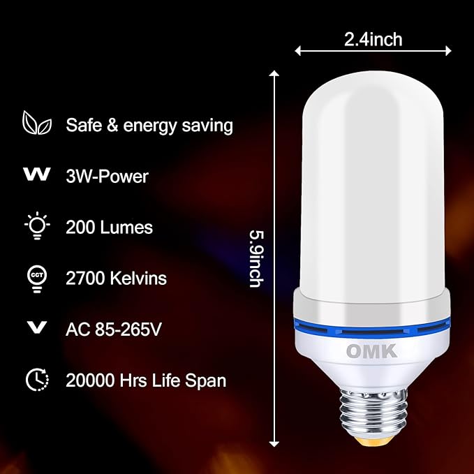 OMK 4 Pack Flickering Light Bulbs - Sunlight LED Flame Effect Light Bulbs with 4 Modes for Indoor/Outdoor Decor & Holiday Gifts