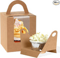 JCD Cupcake Boxes Kraft Paper, 120pcs Portable Cupcakes Holder Containers,Individual Cupcake Container Brown with Window Insert and Handle, Pastry Box Muffins Holder for Bakery Wrapping (Brown/120Pcs)