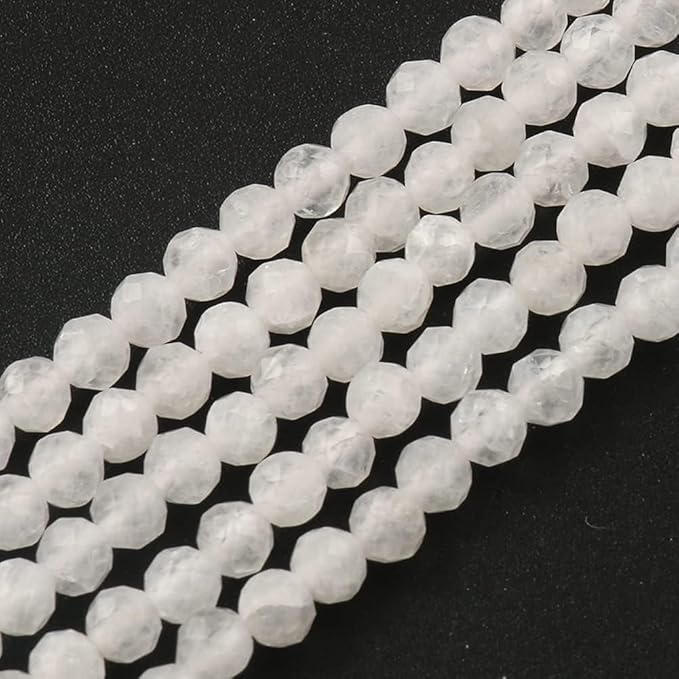 Song Xi 180pcs 2mm Natural White Moonstone Gemstone Faceted Round Loose Stones for Bracelet Jewelry Making, Small Stones for Christmas Mother's Day Gift for Women