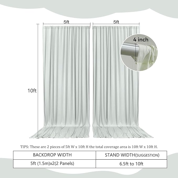 2 Panels Silver Backdrop Curtain, 10 x 10 Feet Background Curtains for Parties, Weddings, Baby Showers, Bachelorette Halloween, Christmas Birthday Party Photoshoot Backdrop Curtains Decorations