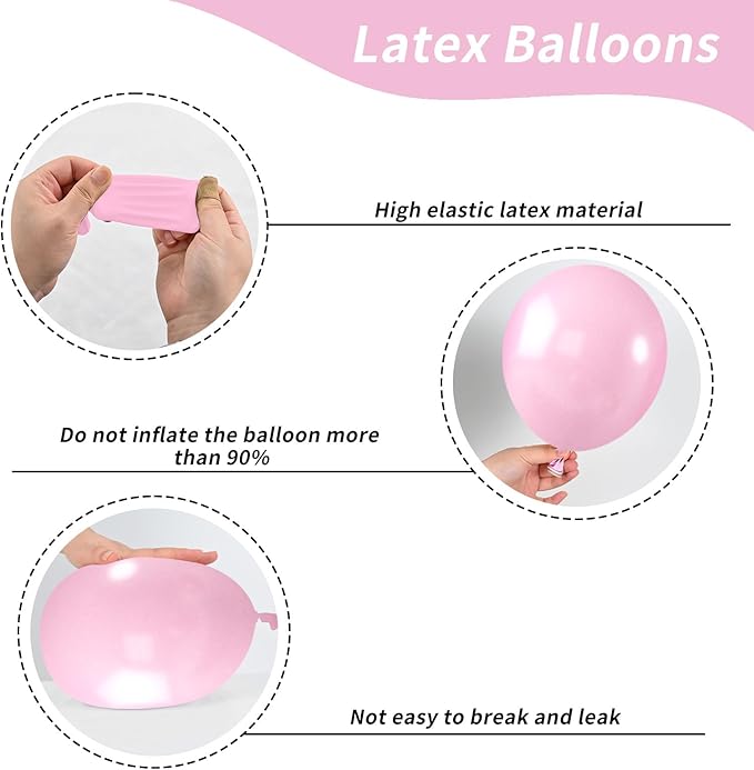 Metallic Chrome Pink 52 PCS 12 Inch Latex Balloons with Pink Confetti - Cherry Blossom, Pearl, Maca for Girl Women Birthday, Wedding, Baby Shower, Party Decorations