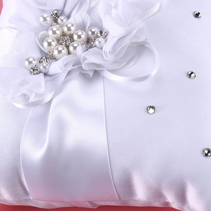 PRETYZOOM Bride Vintage Rings Bridal Bearer Pillow Retro Decor Wedding Faux Pearl Ribbons Pillows Girl Mini Basket Quinceanera Pearl Rings White Artificial