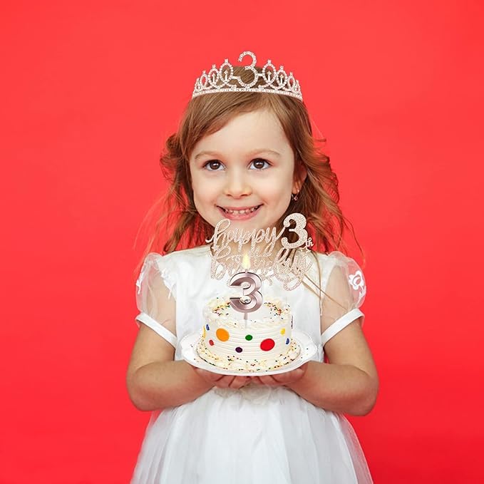 3rd Birthday Decorations for Girls, Including Sash, Crown/Tiara, Candles, Cake Toppers, 3rd Birthday Gifts for Girls