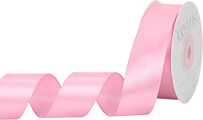 Rose Pink Satin Ribbon 1 inch X Continuous 25 Yards, Single Face Polyester Ribbon Perfect for Gift Wrapping, Flower Bouquet, Wedding Decor, Crafts, Bow Making, Sewing and More