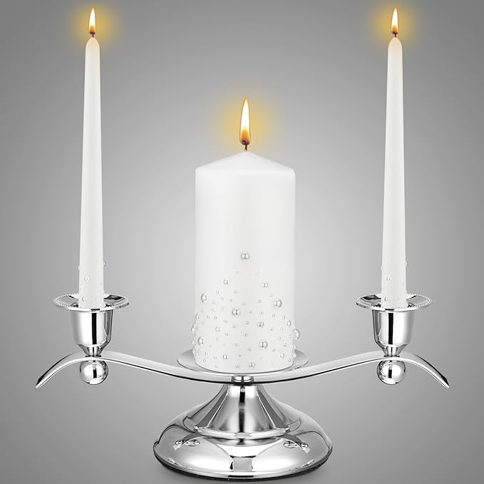 Irenare Unity Candles with Holder for Wedding Ceremony Wedding Decortions Accessories Glass Candle Holder Pillar Candle for Formal Events Church(Pearl)