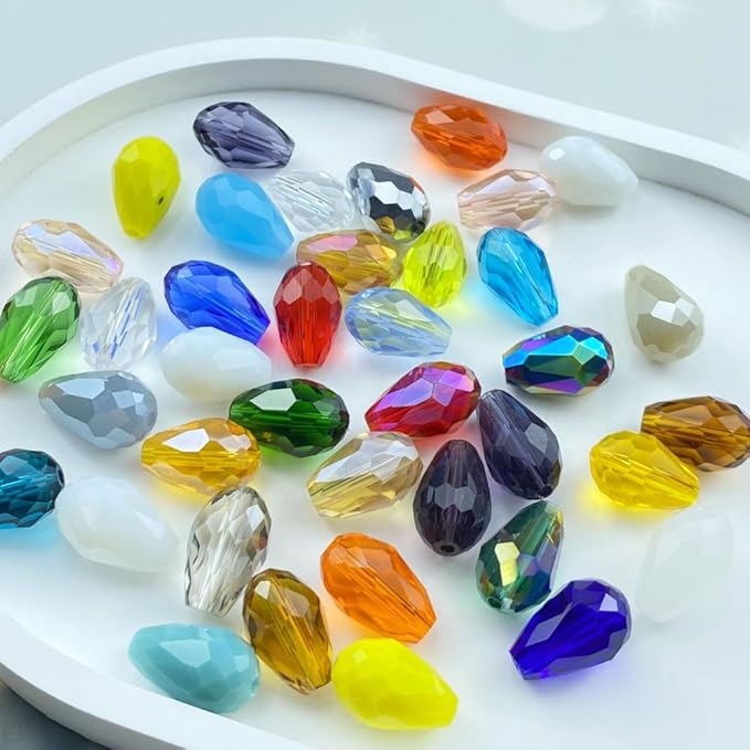 200pcs 3x5mm Teardrop Crystal Glass Beads Vertical Hole Faceted Loose Spacer Beads for DIY Craft Jewelry Making Necklace Bracelet Earring Wind Chimes(Mix Colors Series)