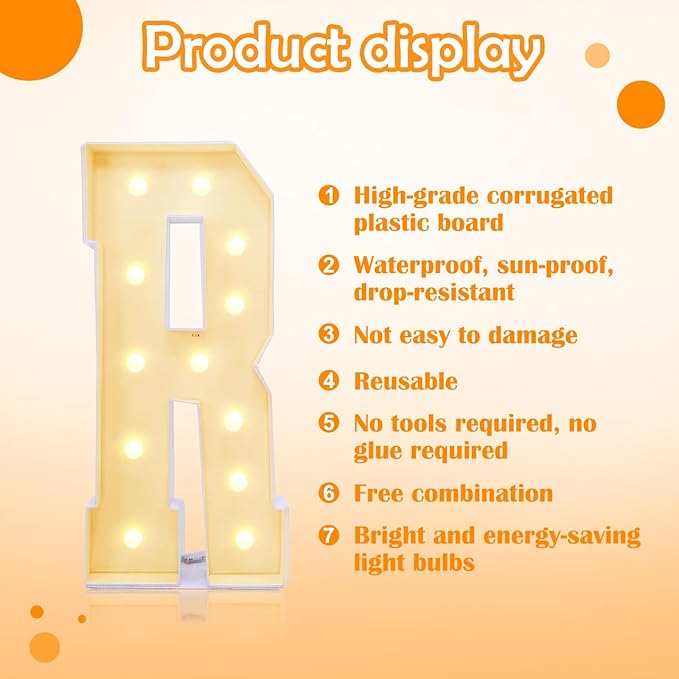4ft Marquee for Letters R, Large Light up Letters 4ft, Multifunctional Large Marquee for Letters 4 Feet Tall for Party Decorations, Letter Balloons, Wedding Decor, Proposal Decorations (Letters R)
