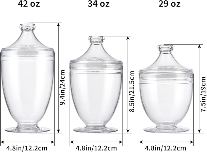 MOLIGOU Acrylic Apothecary Jars with Airtight Lid, Candy Jars for Candy Buffet, Decorative Bathroom Canisters, Set of 3