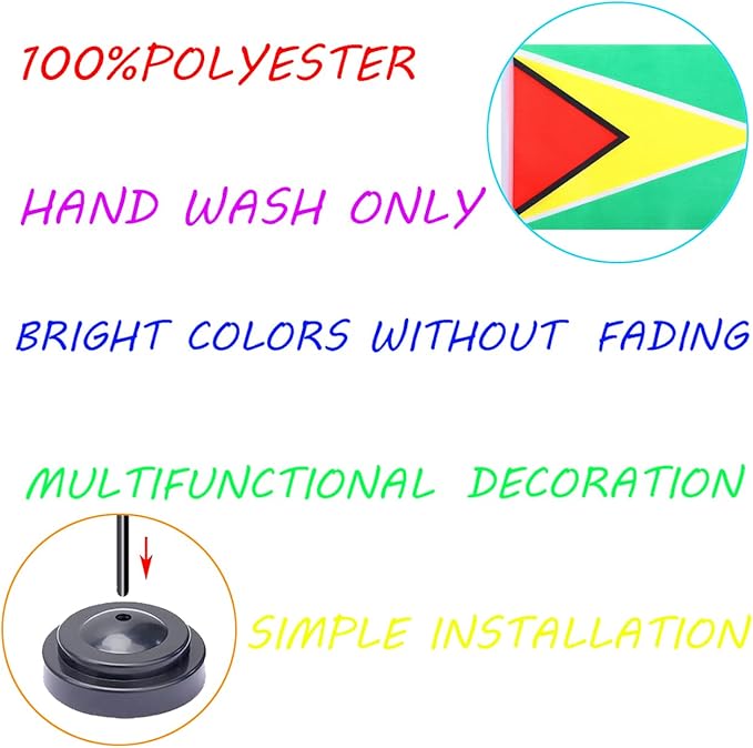 WXTWK 2 Pack Guyana Flag Guyana Deluxe Desk Flag Set - Mini Small Guyanese Table Office Flags with Black 12" Solid Pole Stand Base Classroom Meeting Desktop Decorations