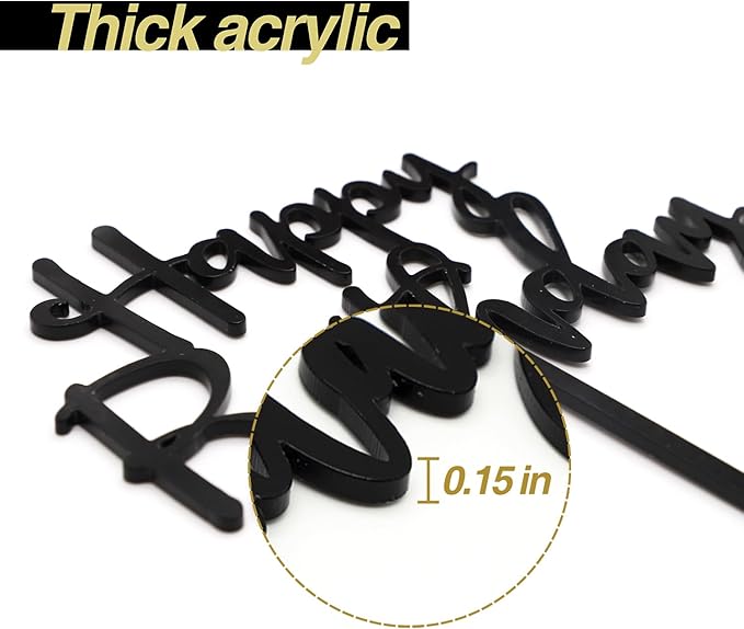 Happy Birthday Cake Topper, Black Acrylic Versatile Cake Topper for Birthday Party Decoration Ideas, Perfect Keepsake for your family and friends