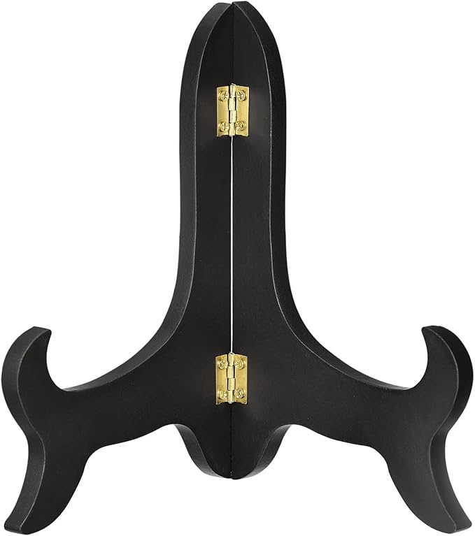 uxcell 8" Easel Plate Holder, Wooden Folding Display Stand Black for Decorative Picture Frame