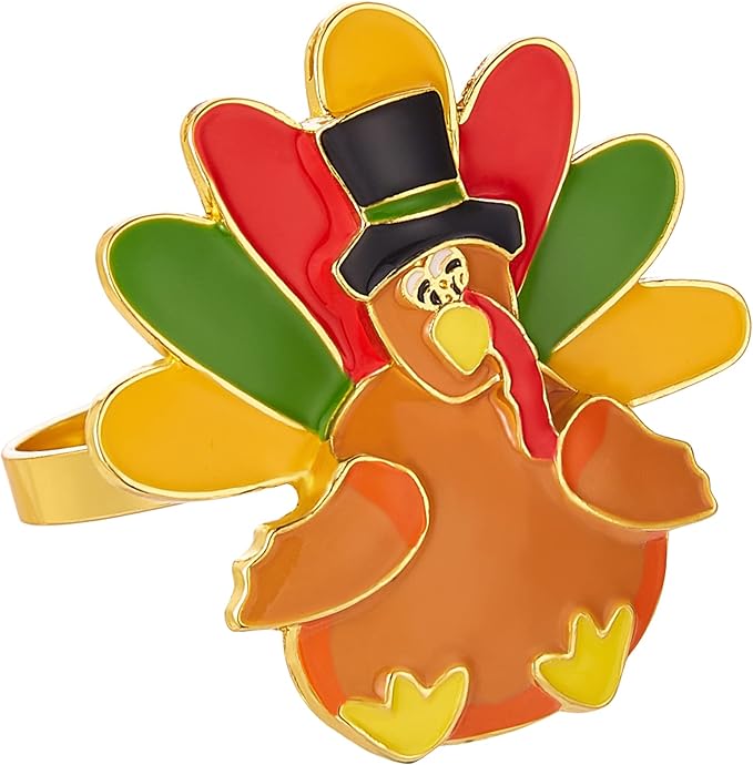 Halatool Thanksgiving Turkey Napkin Rings Set of 8, Alloy Fall Napkin Rings Dinner Tables Holders for Thanksgiving Weddings Holidays Gathering Dinner Party Decorations