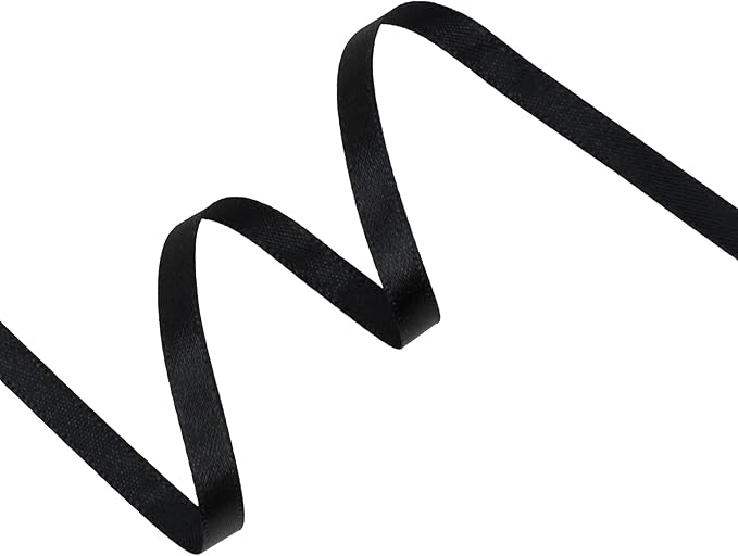 Black Satin Ribbon 1/4 inch X Continuous 50 Yards, Single Face Polyester Ribbon Perfect for Gift Wrapping, Flower Bouquet, Wedding Decor, Crafts, Bow Making, Sewing and More