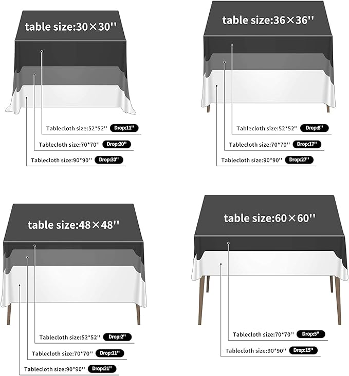 Fokitut 2 Pack Waterproof Square Tablecloth, 90x90 Inch, Stain Resistant and Wrinkle Polyester Table Cloth, Fabric Table Cover for Kitchen Dining, Wedding, Party, Holiday Dinner-Black