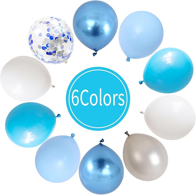 Blue Silver White Confetti Balloons Kit, Light Blues Metallic Blue Pastel Blue and Pearl Silver Birthday Balloon, for Boy Birthday Baby Shower Wedding Party Decor