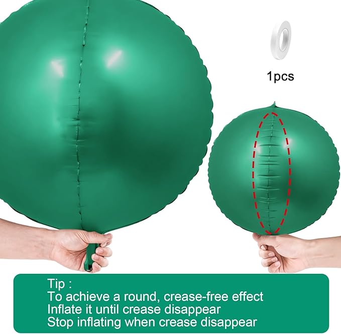 12Pcs Green Round Foil Balloons, 22" 15" 10" 4D Helium Ball Balloon, Metallic Green Foil Balloon for Birthday Graduation Wedding Anniversary New Year Eve Disco Prom Party Decorations