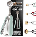 GORILLA GRIP Stainless Steel Cookie Scoop for Baking, 1 TBSP, Multipurpose Melon Baller, Meatball Spring Scoops, Perfect Portion Sizes, Easy Food Release, Scooper Size 60, BPA-Free Kitchen Tool, Mint