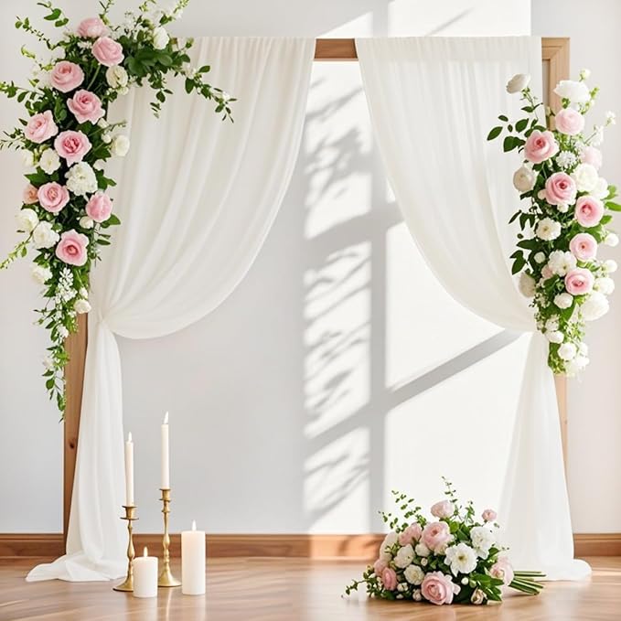 MLMW Wedding Arch Draping Fabric 1 Panel 29" x 20Ft Ivory Sheer Wedding Arch Backdrop Drapes Outdoor Curtain for Ceremony Party Background Ceiling Decor