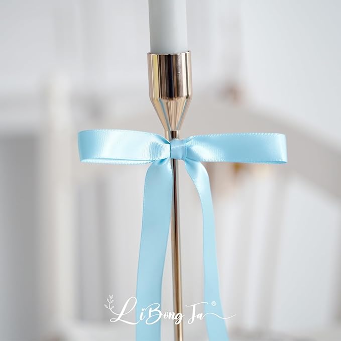 50 PCs Blue Bow 5 Inch Long Tail Bows for Gift Wrapping, Easter Bow Party Decorations, Twist Tie Bows, Satin Bows for Crafts, Premade Bows for Presents, Treat Bags, Bottles, Cakes
