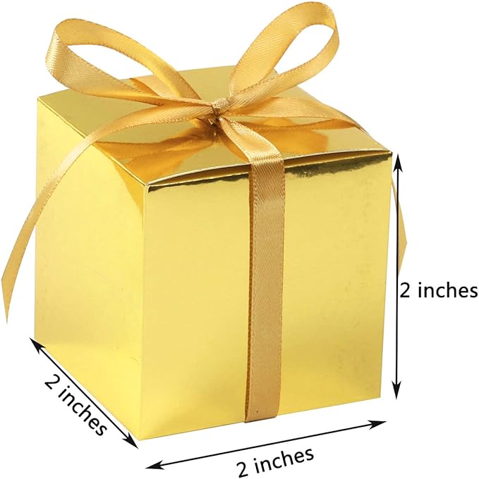 COTOPHER 100pcs Small Gift Boxes, Favor Boxes 2x2x2 inches Paper Gift Boxes with Ribbons Candy Box for Wedding Favors Baby Shower Bridal Shower Birthday Party (100pcs 2x2x2, Gold)