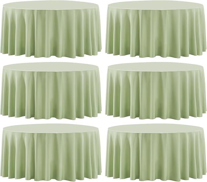 Round Tablecloth 6 Pack 108 Inch Sage Green Tablecloths Washable Decorative Linen Polyester Table Clothes Cover for Dining Table Banquets Buffet Parties and Wedding