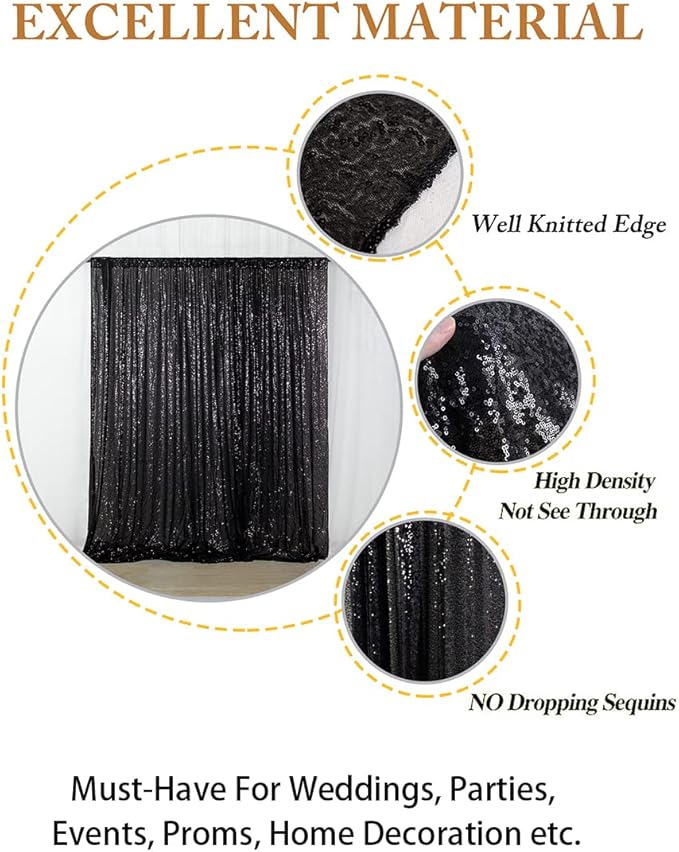 ShinyBeauty Black Sequin Backdrop 10FTx10FT Photo Backdrops for Wedding Sparkle Backdrop for Photograph Glitter Curtains for Baby Shower Party Shimmer Fabric Background